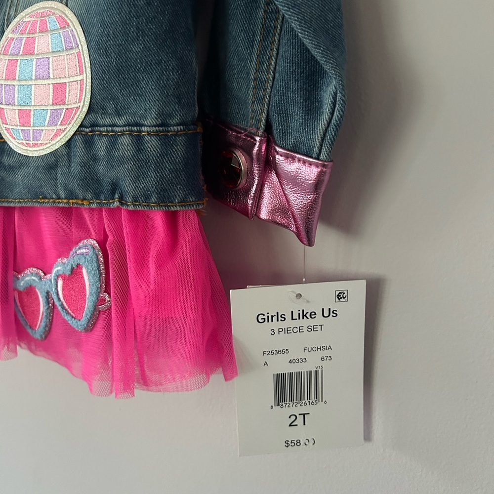 Little Girls “Dance it Out” patch detailed Jacket, Tee, & Tutu Set, NWT, Size 2T - Picture 8 of 10